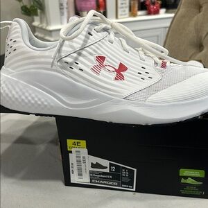 Under Armour Charged White Sneakers with Red Logo 12 E wide